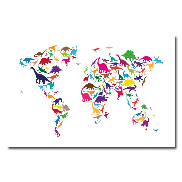 Trademark Fine Art Michael Tompsett 'Dinosaur World Map' Canvas Art, 18x24 MT0049-C1824GG